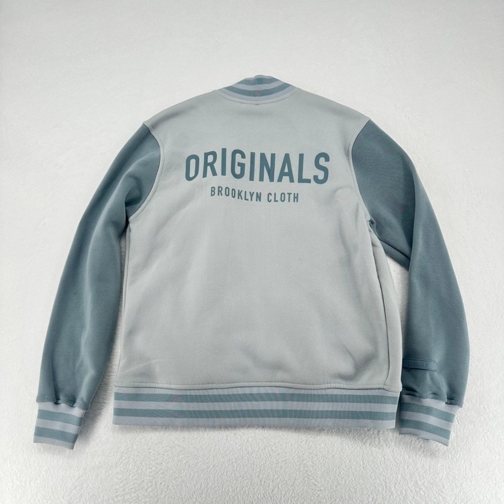 Originals Brooklyn Cloth Varsity Jacket Gray Blue Snap Front Small NWT - Picture 2 of 13